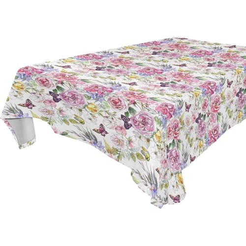 Tischdecke mit Pfingstrosen, Rosen, Schmetterlingen, Pfirsichblumen, abwischbar, für Küche und Esszimmer, Erntedankfest, 1,8 m - 2,4 m, wiederverwendbar, Camping, Weiß, 1 Stück, Größe 137 x 183 cm Tischdecke mit Pfingstrosen, Rosen, Schmetterlingen, Pfirsichblumen, abwischbar, für Küche und Esszimmer, Erntedankfest, 1,8 m - 2,4 m, wiederverwendbar, Camping, Weiß, 1 Stück, Größe 137 x 183 cm von famyily