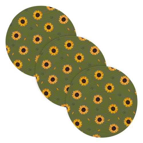 Topflappen-Untersetzer-Set für heiße Gerichte, 38,1 cm, Baumwollgarn, hitzebeständig, für sofortigen Topflappen, gelbe Sonnenblume, 3 Stück Topflappen-Untersetzer-Set für heiße Gerichte, 38,1 cm, Baumwollgarn, hitzebeständig, für sofortigen Topflappen, gelbe Sonnenblume, 3 Stück von famyily