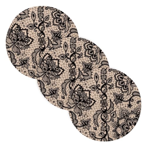 Topfuntersetzer für heiße Töpfe und Pfannen, 38,1 cm, Baumwollgarn, Topflappen, Set für Kochtopf, Küchenhelfer, reine schwarze hohle Blumenspitze, 3 Stück von famyily