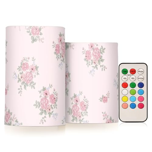 Vintage Pfirsich Floral Halloween flammenlose Outdoor flammenlose Kerzen Elektronische Lichter Fernbedienung Fernbedienung für Valentinstag Batterie Kerzen 2-teiliges Set von famyily