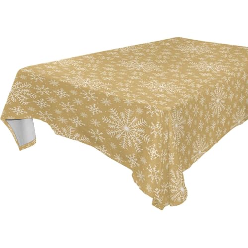 Weiße und goldene gestreifte Weihnachtstischdecke mit Schneeflocken, abwischbar für Küche und Esszimmer, Teetisch, 1,8 m - 2,4 m, auslaufsicher, Camping-Tischdecke, 1 Stück, Größe 137 x 183 cm Weiße und goldene gestreifte Weihnachtstischdecke mit Schneeflocken, abwischbar für Küche und Esszimmer, Teetisch, 1,8 m - 2,4 m, auslaufsicher, Camping-Tischdecke, 1 Stück, Größe 137 x 183 cm von famyily