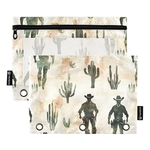 Western Cowboy Spurs Kaktus West Ranch Ringe Binder Taschen 3 Loch Tasche für Binder Ordner Ordner mit Binderlöchern für Studenten Zuhause Reise Karten Aufbewahrungsbehälter von famyily