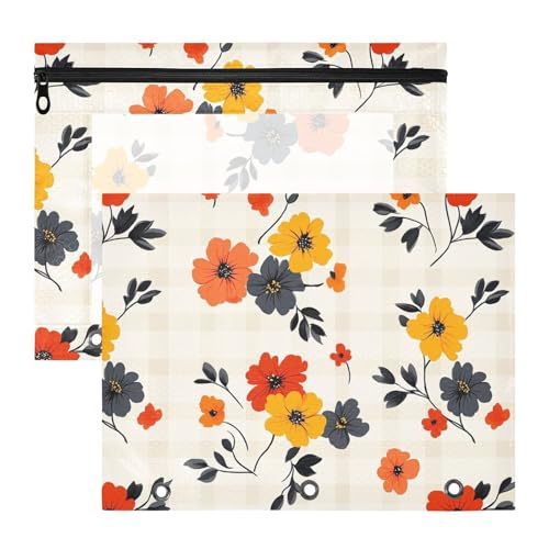 famyily Binder-Federmäppchen mit glatten Reißverschlüssen, 3-fach Locher, für A4-Papier, Briefe, 2 Stück, Lehrer, Schulbedarf, Schönheit, Blumenmuster, bunt von famyily