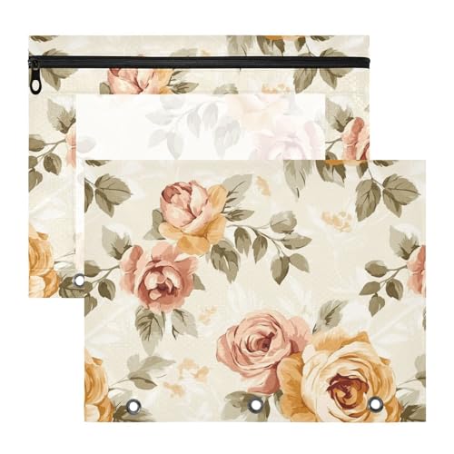 famyily Bindertaschen, 3 Löcher, Taschenordner für A4-Papier, Briefe, 2 Stück, Lehrer, Schulbedarf, klassisches Rosenmuster, Gelb von famyily