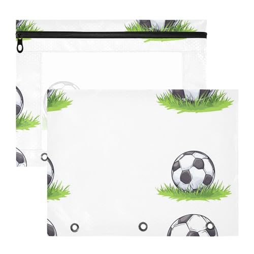 famyily Federmäppchen, Mehrzweck-Kunststoff-Aktenordner für A4-Papier, Briefe, 2 Stück, Lehrer, College, Zubehör, Cartoon, Fußball, Gras, Weiß von famyily