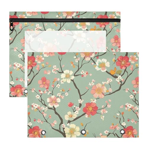 famyily Federmäppchen, Mehrzwecktasche mit 3 Löchern, für A4-Papier, Briefe, 2 Stück, Studenten, Zuhause, Schönheit, Blumen, Hellgrün von famyily