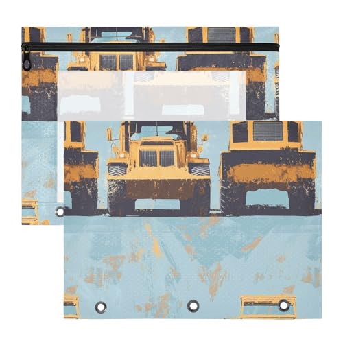 famyily Federmäppchen mit Reißverschluss, Kunststoff, Aktenordner für A4-Papier, Briefe, 2 Stück, Lehrer, Klassenzimmer, Bauwagen, Cartoon-Grader, Straße von famyily
