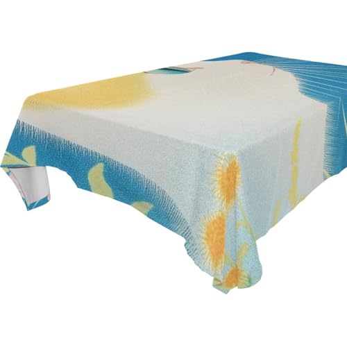 famyily Rechteckige Tischdecke mit niedlicher weißer Katze, abwischbar, für Küche und Esszimmer, Party, 1,8 m - 2,4 m, waschbar, Hochzeitstischdecke, 1 Stück, Größe 137 x 183 cm von famyily