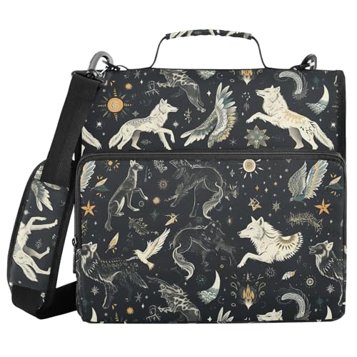 nchanted Wolves Mystical Realm Ringbuch Organizer mit Schultergurt, inklusive Reißverschlusstasche, tragbar, für Zuhause, Reisen, sichere Aufbewahrungstasche für Mittelschule, 3,8 cm von famyily