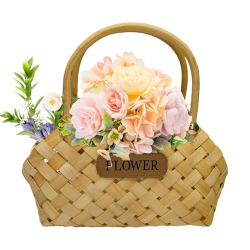 Blumenkorb – Rustikaler natürlicher gewebter Blumenkorb mit Griff, Heimdekoration, handgewebte Hochzeits-Brautblumenkörbe, eleganter Tischaufsatz für Frauen und Mädchen Blumenkorb – Rustikaler natürlicher gewebter Blumenkorb mit Griff, Heimdekoration, handgewebte Hochzeits-Brautblumenkörbe, eleganter Tischaufsatz für Frauen und Mädchen von fanelod