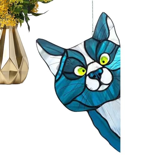 Buntglas-Fensterbehang, mehrfarbiger Katzendekorationsanhänger, Buntglas-Fensterdekoration, Buntglas-Katze, bunte Katzenkunst-Ornamente, Innen-Wanddekoration Buntglas-Fensterbehang, mehrfarbiger Katzendekorationsanhänger, Buntglas-Fensterdekoration, Buntglas-Katze, bunte Katzenkunst-Ornamente, Innen-Wanddekoration von fanelod