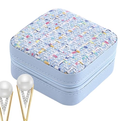 Reise-Schmuck-Organizer, Schmuck-Reisetasche, kleine Reise-Schmuckschatulle, Organizer, PU-Leder, quadratisch, Schmuck-Organizer, Reise-Ohrring-Organizer, Schmuckschatulle für von fanelod