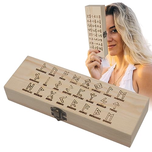 Tarotbox aus Holz, 21,6 x 7,1 x 3,6 cm, dekorative Schmuckschatulle aus Holz – Karten-Organizer mit ältester Rune, Heimdekoration, dekorativer Schmuckhalter für Frauen und Schmuck von fanelod