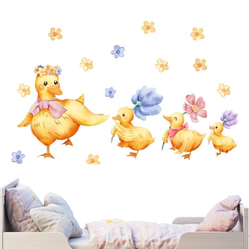 fanelod Aufkleber für Wand – Gelbe Ente Cartoon Blume Aufkleber für Wand | Jungen Mädchen Wohnzimmer Wand künstlerische Dekoration für Arbeitszimmer, Kinderzimmer von fanelod