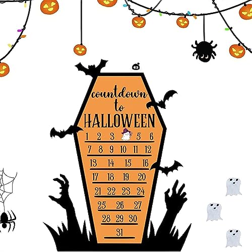 fanelod Halloween-Countdown-Kalender, Halloween-Holz-Kalender, gruseliger Kalender mit Sarg-Form, Halloween-Countdown-Kalender, Urlaubsverzierung für Halloween fanelod Halloween-Countdown-Kalender, Halloween-Holz-Kalender, gruseliger Kalender mit Sarg-Form, Halloween-Countdown-Kalender, Urlaubsverzierung für Halloween von fanelod
