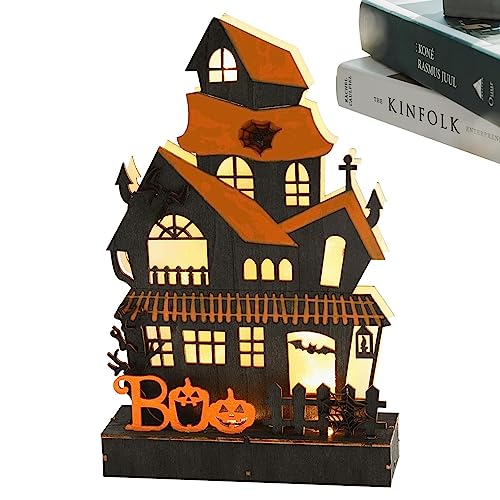 fanelod Halloween-Tischdekoration, LED-beleuchtetes Halloween-Schloss, Spukhaus-Dekor, dekorativer Halloween-Holz-Tischaufsatz für Tisch, Schreibtisch, Kamin, Kaminsims fanelod Halloween-Tischdekoration, LED-beleuchtetes Halloween-Schloss, Spukhaus-Dekor, dekorativer Halloween-Holz-Tischaufsatz für Tisch, Schreibtisch, Kamin, Kaminsims von fanelod