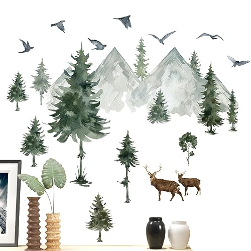 fanelod Woodland Kinderzimmer Wandaufkleber – Wald-Kinderzimmer-Dekor, Aquarell, Berg-Aufkleber, Wald-Kinderzimmer-Dekoration, abziehen und aufkleben, Baumtier-Wandaufkleber für Wohnzimmer fanelod Woodland Kinderzimmer Wandaufkleber – Wald-Kinderzimmer-Dekor, Aquarell, Berg-Aufkleber, Wald-Kinderzimmer-Dekoration, abziehen und aufkleben, Baumtier-Wandaufkleber für Wohnzimmer von fanelod