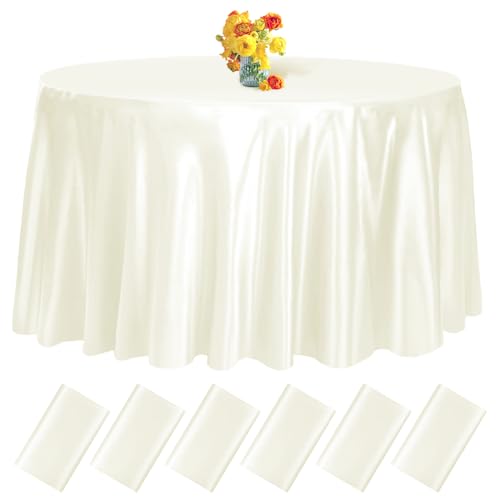 fani Runde Tischdecke aus hochwertigem, seidigem Satin, glatte Stoff-Tischdecke, Tischdekoration, für Hochzeit, Party, Bankett, Events, Restaurant, Küche, Esszimmer, 274 cm, elfenbeinfarben, 6 Stück fani Runde Tischdecke aus hochwertigem, seidigem Satin, glatte Stoff-Tischdecke, Tischdekoration, für Hochzeit, Party, Bankett, Events, Restaurant, Küche, Esszimmer, 274 cm, elfenbeinfarben, 6 Stück von fani