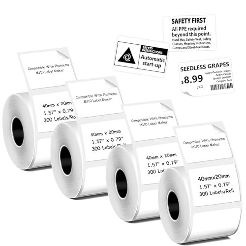 Mehrzweck-Thermo-Etiketten, kompatibel mit Phomoemo M110/M221/M220/M120/M200, 40 x 20 mm, 300 Etiketten/Rolle, 4 Rollen Mehrzweck-Thermo-Etiketten, kompatibel mit Phomoemo M110/M221/M220/M120/M200, 40 x 20 mm, 300 Etiketten/Rolle, 4 Rollen von fannster
