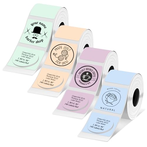Mehrzweck-Thermo-Etiketten, rund, 5 cm, kompatibel mit Phomoemo M110/M221/M220/M120/M200, 50 x 50 mm, 140 Etiketten/Rolle, Schwarz auf Rosa, Blau, Khaki und Grün, 4 Rollen Mehrzweck-Thermo-Etiketten, rund, 5 cm, kompatibel mit Phomoemo M110/M221/M220/M120/M200, 50 x 50 mm, 140 Etiketten/Rolle, Schwarz auf Rosa, Blau, Khaki und Grün, 4 Rollen von fannster