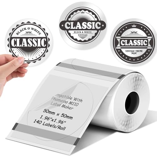 Rundes Thermoetikett, 5 cm, kompatibel mit Phomoemo M110/M221/M220/M120/M200, 50 x 50 mm, 140 Etiketten/Rolle, schwarz auf transparent, 1 Rolle Rundes Thermoetikett, 5 cm, kompatibel mit Phomoemo M110/M221/M220/M120/M200, 50 x 50 mm, 140 Etiketten/Rolle, schwarz auf transparent, 1 Rolle von fannster