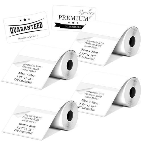Thermo-Etiketten, kompatibel mit NIIMBOT B3S/K3 Etikettendrucker, kompatibel mit Phomemo M221/M220/M120/M200/M250 Etikettendrucker, 50 x 30 mm, 230 Etiketten/Rolle, Schwarz auf Weiß, 4 Rollen Thermo-Etiketten, kompatibel mit NIIMBOT B3S/K3 Etikettendrucker, kompatibel mit Phomemo M221/M220/M120/M200/M250 Etikettendrucker, 50 x 30 mm, 230 Etiketten/Rolle, Schwarz auf Weiß, 4 Rollen von fannster