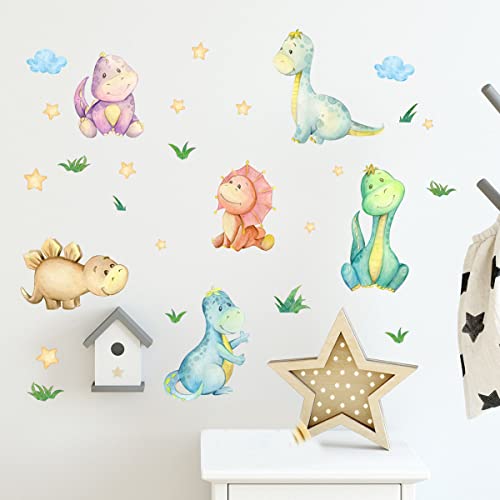 fanquare Bunte Cartoon Dinosaurier Wandtattoo Aquarell Wandaufkleber Dekoration mit Sternen, Gras, Wolken, abnehmbare DIY Vinyl für Kinder Kinderzimmer Kinderzimmer Schlafzimmer Party fanquare Bunte Cartoon Dinosaurier Wandtattoo Aquarell Wandaufkleber Dekoration mit Sternen, Gras, Wolken, abnehmbare DIY Vinyl für Kinder Kinderzimmer Kinderzimmer Schlafzimmer Party von fanquare
