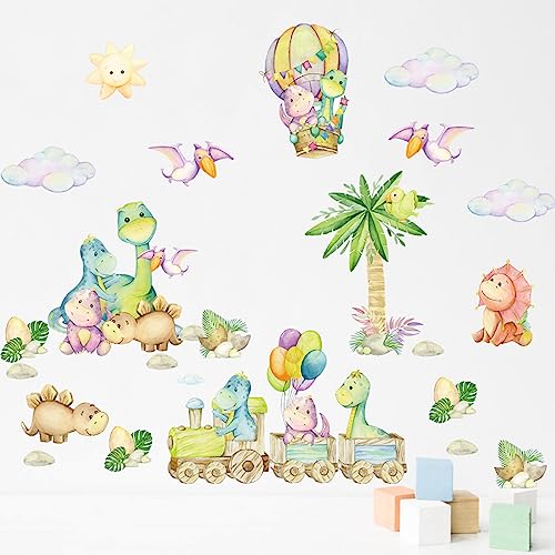 fanquare Dinosaurier auf dem Zug und Heißluftballon Wandtattoo, Bunte Cartoon Dinosaurier mit Wolke Wandaufkleber dekorative Fototapete für Wohnzimmer, Schlafzimmer, Baby-Kinderzimmer fanquare Dinosaurier auf dem Zug und Heißluftballon Wandtattoo, Bunte Cartoon Dinosaurier mit Wolke Wandaufkleber dekorative Fototapete für Wohnzimmer, Schlafzimmer, Baby-Kinderzimmer von fanquare