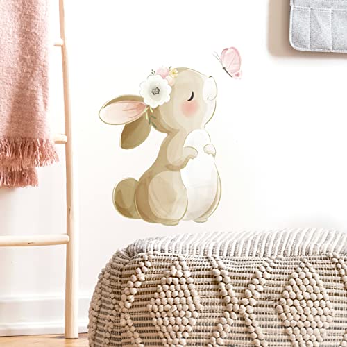 fanquare Kaninchen mit Blumen Wandtattoo Tier Hase Blumen und Schmetterling Wandaufkleber Abziehbilder für Baby Kinderzimmer Kinder Schlafzimmer Wohnzimmer von fanquare