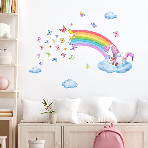 fanquare Regenbogen Schmetterlinge Wandtattoo Einhorn Wolke Wandaufkleber Wandaufkleber Baby Kinderzimmer Mädchen Schlafzimmer Wohnzimmer Wanddekoration von fanquare