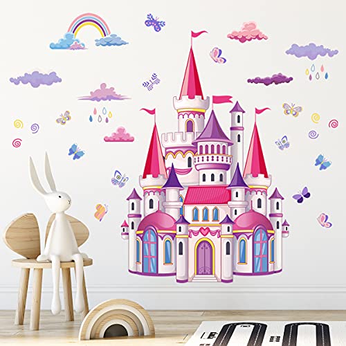 fanquare Rosa Prinzessin Schloss Wandtattoo, Märchen Regenbogen Schloss Wandaufkleber abnehmbar DIY Vinyl für Babyzimmer Kinder Kinderzimmer von fanquare