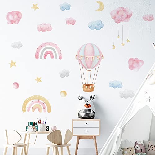 fanquare Rosa Wolke Regenbogen Wandtattoo Aquarell Heißluftballon Wandaufkleber abnehmbare Vinyl Wandabziehbilder Kunst Deko für Baby Schlafzimmer Kinderzimmer Spielzimmer von fanquare