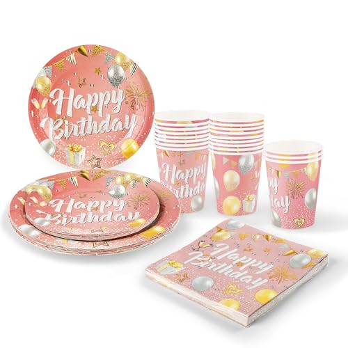 fanquare Rosa und Rose Gold Party Supplies 120pcs Happy Birthday Party Geschirr Set für Geburtstag Party Dekorationen, 20 Gäste von fanquare