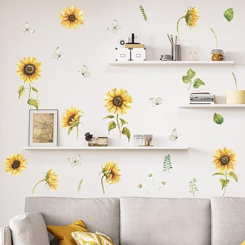 fanquare Sonnenblumen Wandtattoo Gelbe Blüte Garten Blumen Wandaufkleber DIY Dekor für Kinder Baby Schlafzimmer Wohnzimmer Kinderzimmer Dekoration von fanquare