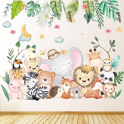 fanquare Tier im Wald Wandtattoo, Cartoon Dschungel Tier Elefant Löwe Giraffe Zebra Wandaufkleber, abnehmbare DIY Vinyl Wandsticker Dekorative Fototapete für Wohnzimmer, Schlafzimmer, Spielzimmer von fanquare