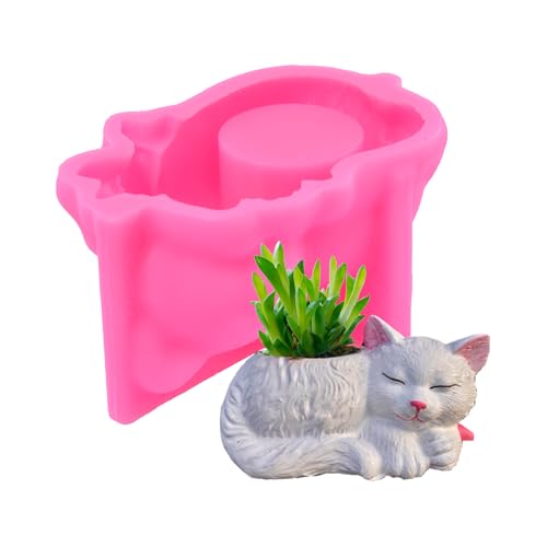 fayarrd Silikonform für Katzenpflanzgefäße, Blumentopfform mit liegender Katze, süße Katzenform, Pflanzgefäße, Kreative 3D-Epoxidharz-Form für von fayarrd