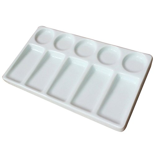 feedal Keramik-Aquarell-Farbpalette, 10 Mulden, rechteckig, Keramik, Wasserfarben, auslaufsicher, Malpalette für Wasser, Öl oder Acrylfarbe (20 cm) von feedal