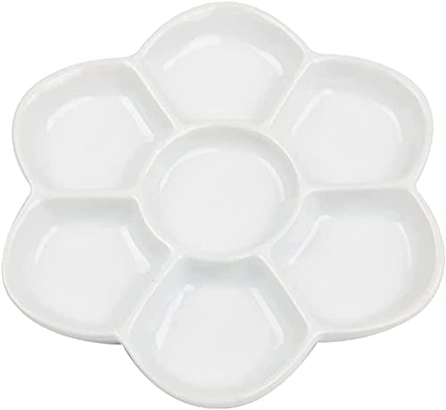 feedal Porzellan-Keramik-Farbpalette mit 7 Mulden, Gänseblümchen-Form, Mischpalette für Wasser, Öl oder Acrylfarben (11,2 cm) von feedal