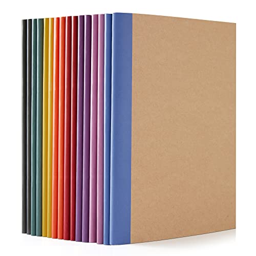 feela Kraft Notizbuch A5, 16 Notizbücher Set, Notizheft mit Regenbogen Rücken in 8 vintagen Farben, 60 Seiten, 21x14cm, Notizblock Set geeignet für Büro & Schule, Kraftpapier, Din A5 von feela