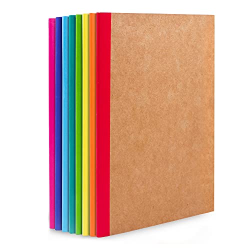 feela Kraft Notizbuch A5 liniert, 8 Notizbücher Set, Notizheft mit Regenbogen Rücken in 8 verschiedenen Farben, 60 Seiten, 21x14cm, Notizblock Set geeignet für Büro & Schule, Kraftpapier, Din A5 von feela