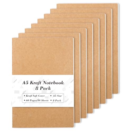 feela Notizbuch A5, 8er kleine Notizheft, liniert, 60 Seiten (30 Blätter), Skizzenbuch mit weicher Abdeckung, Notizblock für Plan machen, Memorandum schreiben, Büro, Schulbedarf geeignet von feela