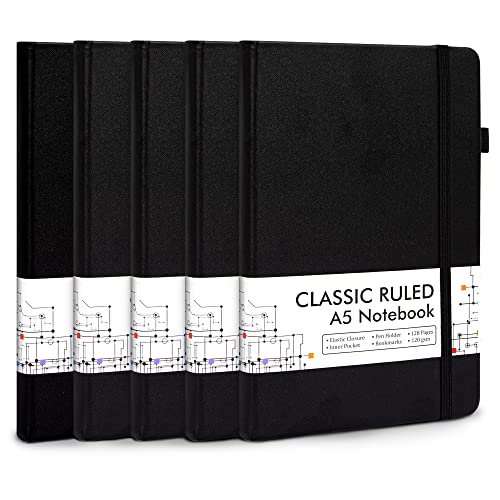 feela Notizbuch A5 liniert Hardcover, 5 Notizbücher Set, Journal Buch mit 3 Gelstifte schwarz, 120 GSM, 13x21cm, Notizblock Set geeignet für Büro, Schule, für Kinder und Erwachsene, Din A5, Schwarz feela Notizbuch A5 liniert Hardcover, 5 Notizbücher Set, Journal Buch mit 3 Gelstifte schwarz, 120 GSM, 13x21cm, Notizblock Set geeignet für Büro, Schule, für Kinder und Erwachsene, Din A5, Schwarz von feela