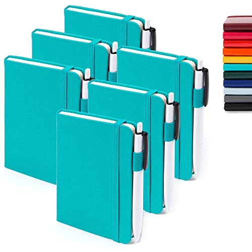 feela Notizbuch A6, 6 Stück Notizblock klein, Journale Buch Bulk mit 6 Gelstiften schwarz, 112 Seiten, 80GSM, 9x14cm, Mini Notizbuch liniert geeignet für Büro, Schule, Notizheft mit PU Leder, smaragd von feela