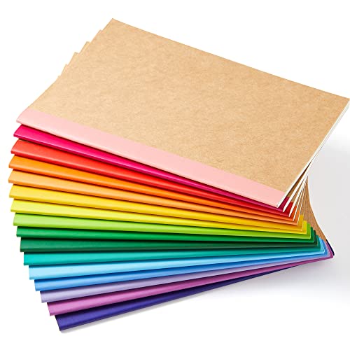 feela Kraft Notizbuch A5 liniert, 16 Notizbücher Set, Notizheft mit Regenbogen Rücken in 16 verschiedenen Farben, 60 Seiten, 21x14cm, Notizblock Set geeignet für Büro & Schule, Kraftpapier, Din A5 von feela