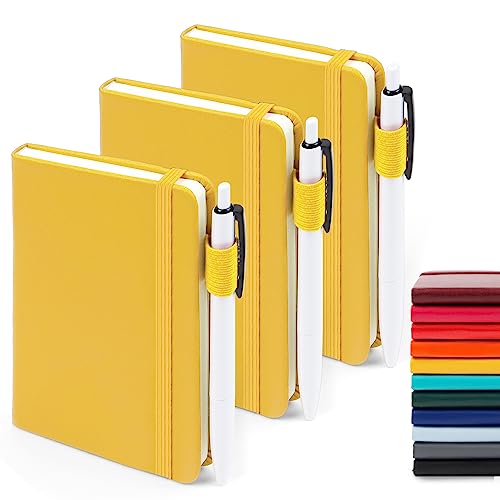 feela Notizbuch A6, 3 Stück Notizbücher Set, Journale Buch Bulk mit 3 Gelstiften schwarz, 80 GSM, 112 Seiten, 8,89x13,97cm, Mini Notizblock Set geeignet für Büro und Schule, gelbes Notizheft von feela