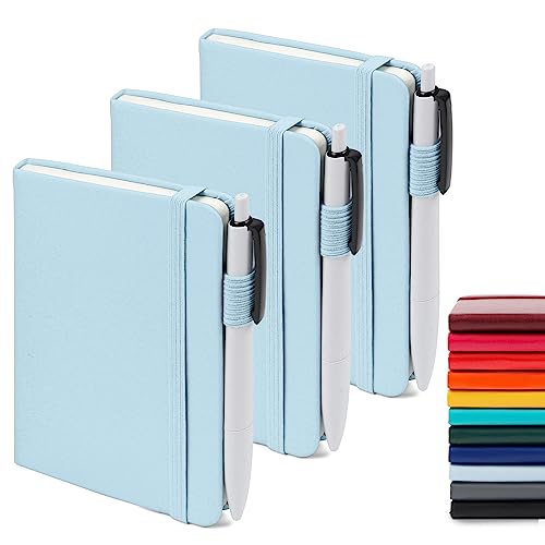 feela Notizbuch A6, 3 Stück Notizbücher Set, Journale Buch Bulk mit 3 Gelstiften schwarz, 80 GSM, 112 Seiten, 8,89x13,97cm, Mini Notizblock Set geeignet für Büro und Schule, hellblaues Notizheft von feela