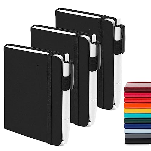 feela Notizbuch A6, 3 Stück Notizbücher Set, Journale Buch Bulk mit 3 Gelstiften schwarz, 80 GSM, 112 Seiten, 8,89x13,97cm, Mini Notizblock Set geeignet für Büro und Schule, schwarzes Notizheft von feela