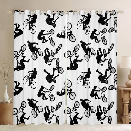 feelingyou Fahrrad Jungen Vorhang für Schlafzimmer, Schwarze Mountainbike Silhouette Fenster Vorhang für Mädchen Teens, Moderne kühle Extreme Sport Dekor Mikrofaser Fenster Behandlung, XL Größe von feelingyou