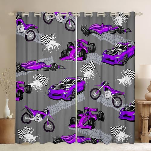 feelingyou Motorrad Vorhang für Schlafzimmer, Rennauto Dirt Bike Lila Auto Fenster Vorhang für Mädchen Teens, Extreme Sport Themed Mode Moderne Dekor Mikrofaser Fenster Behandlung, XL Größe von feelingyou