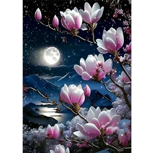 Blume Malen nach Zahlen Erwachsene, Mond DIY Handgemalt Ölgemälde Kit für Anfänger, Malen nach Zahlen Leinwand, Pinseln und Acrylfarbe für Home Wanddekoration 30x40cm von feelive